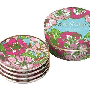 NEW Lilly Pulitzer 4 Ceramic Coasters in Big Flirt